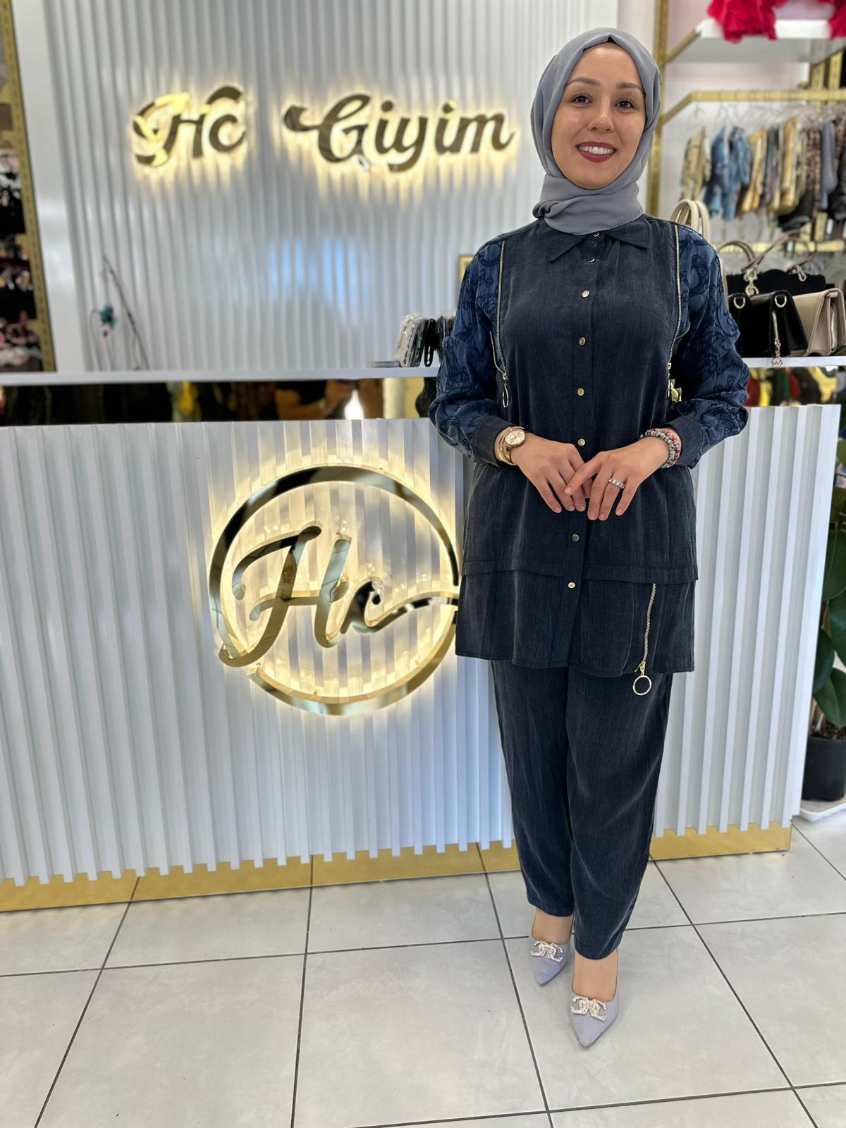 LACİVERT İPEK CUPRA TAKIM