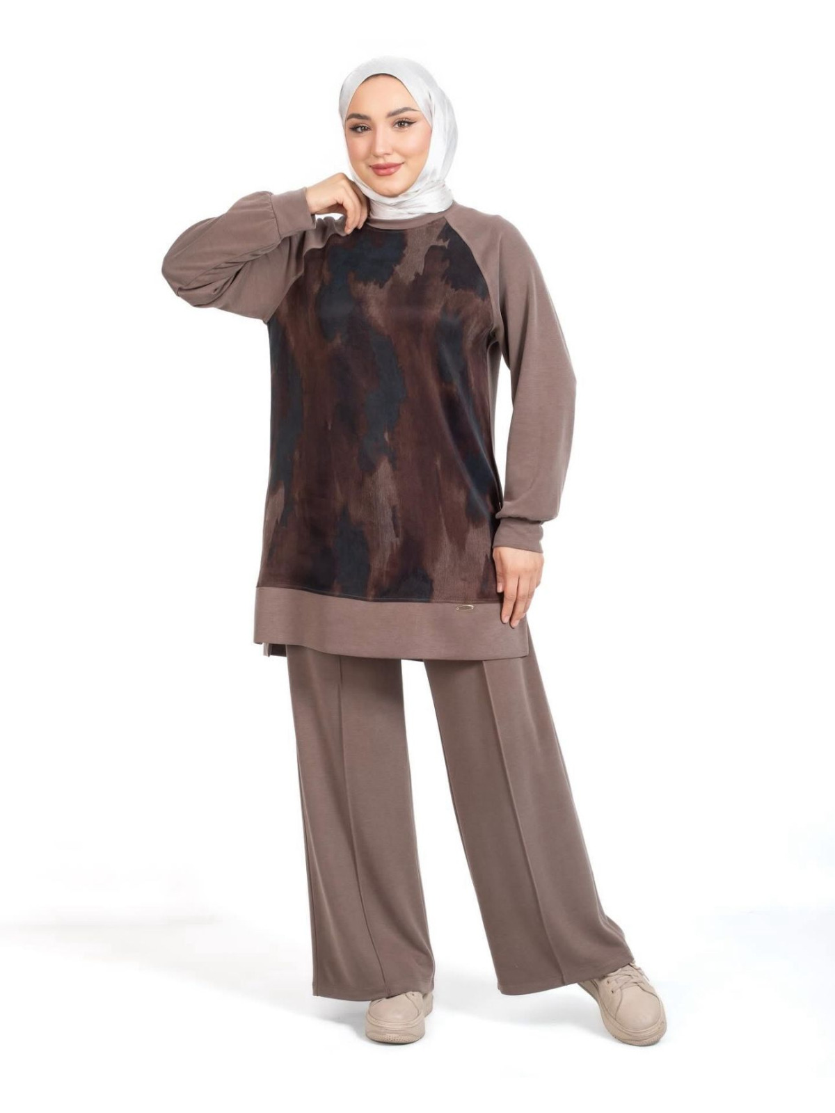 TRİPEN KAHVERENGİ İPEK CUPRA DETAYLI TAKIM