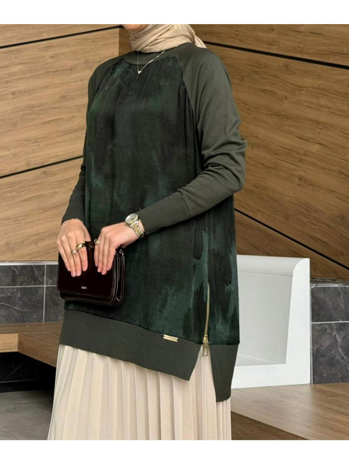 YEŞİL MERSERİZE İPEK CUPRA TUNİK