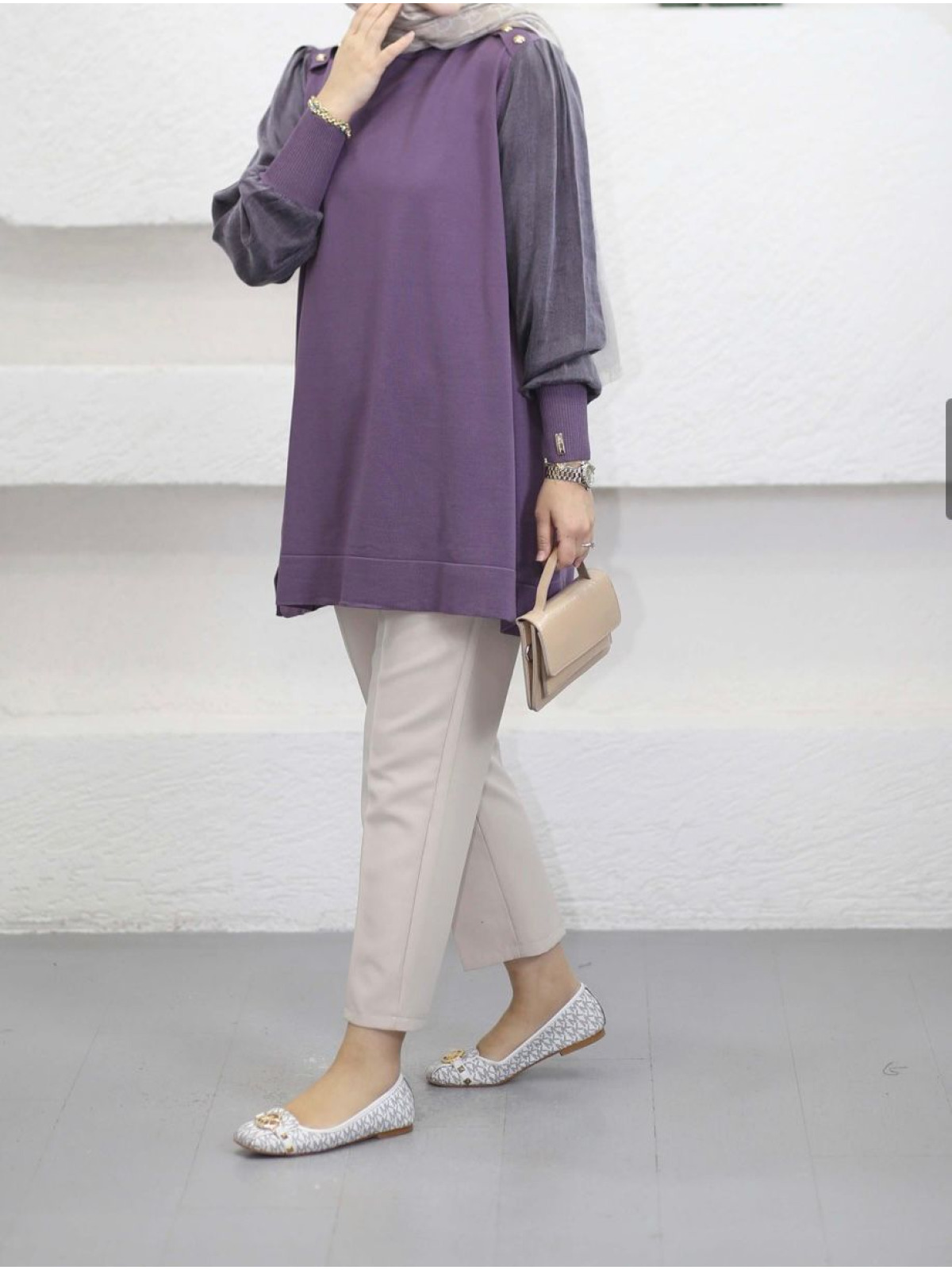 LİLA KOL İPEK CUPRA DETAYLI MERSERİZE TUNİK