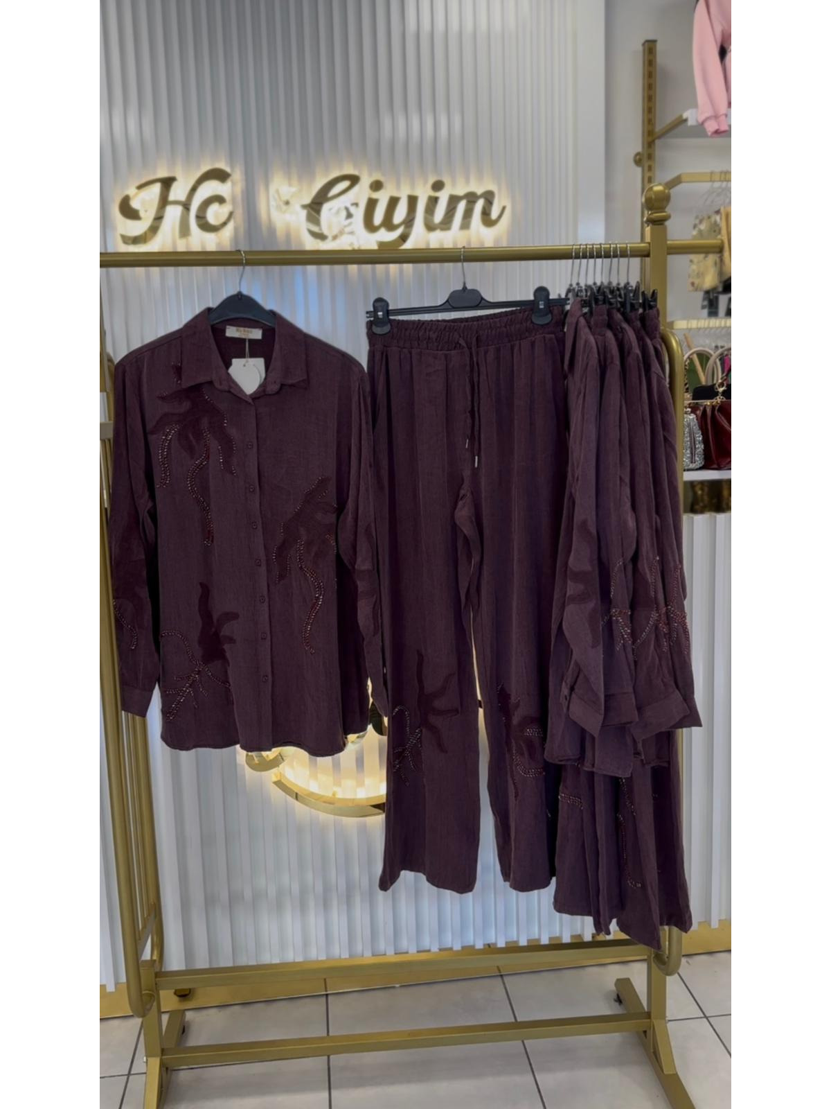 BORDO İPEK CUPRA DESENLİ TAKIM