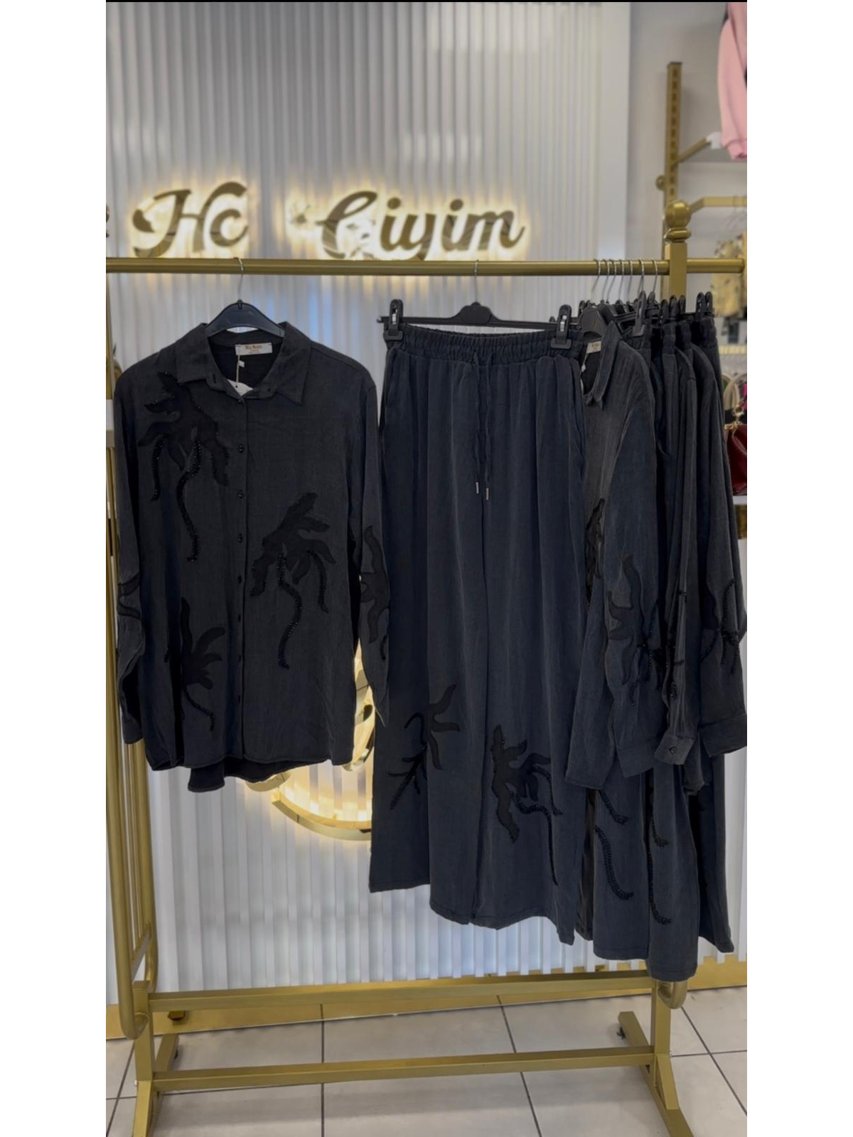 ANTRASİT İPEK CUPRA DESENLİ TAKIM