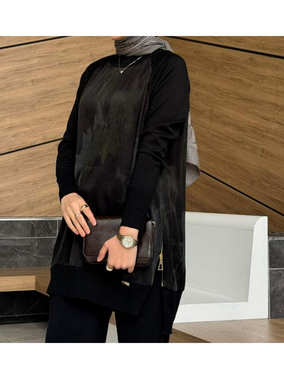 SİYAH MERSERİZE İPEK CUPRA TUNİK