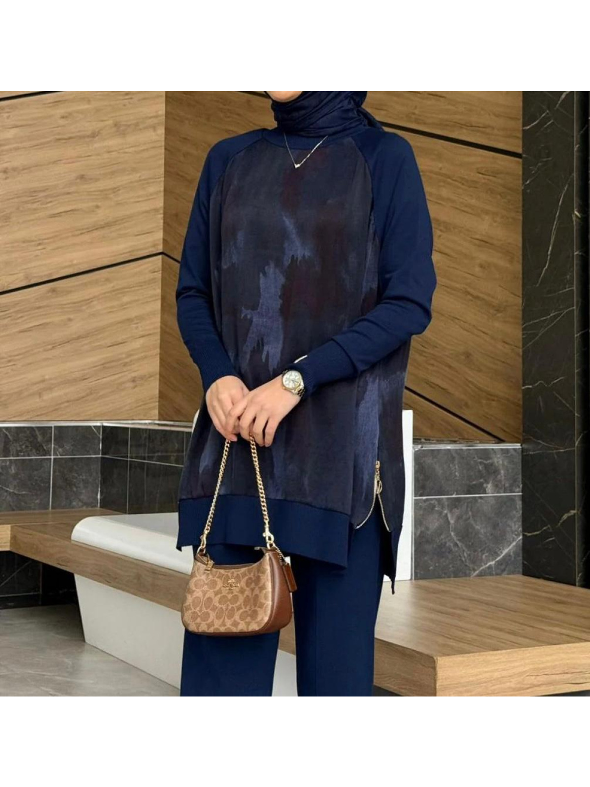 LACİVERT MERSERİZE İPEK CUPRA TUNİK