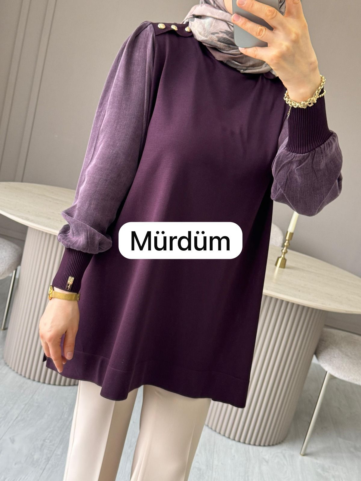 MÜRDÜM KOL İPEK CUPRA DETAYLI MERSERİZE TUNİK