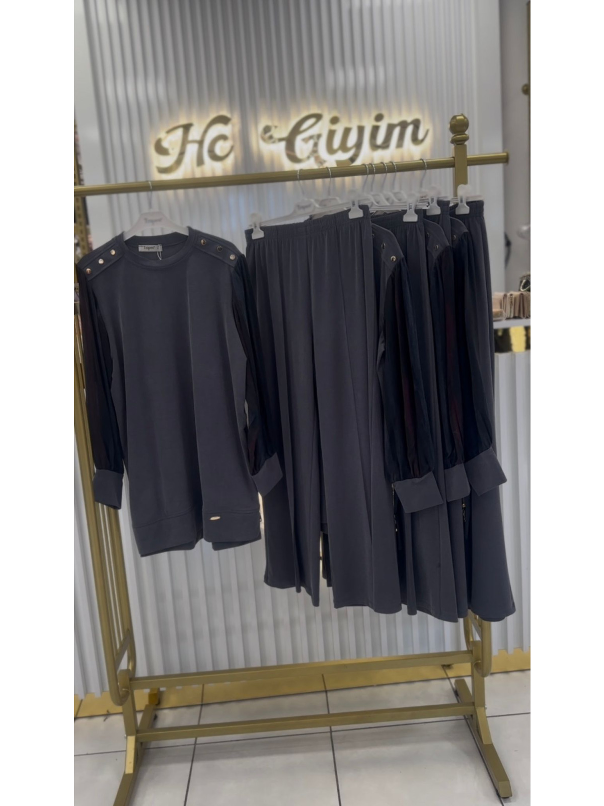 GRİ KOL İPEK CUPRA DETAYLI TAKIM