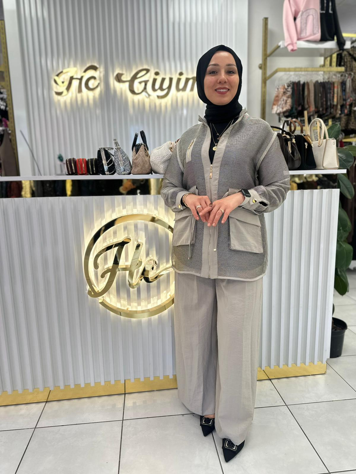 GRİ FİLE CEKETLİ İKİLİ TAKIM